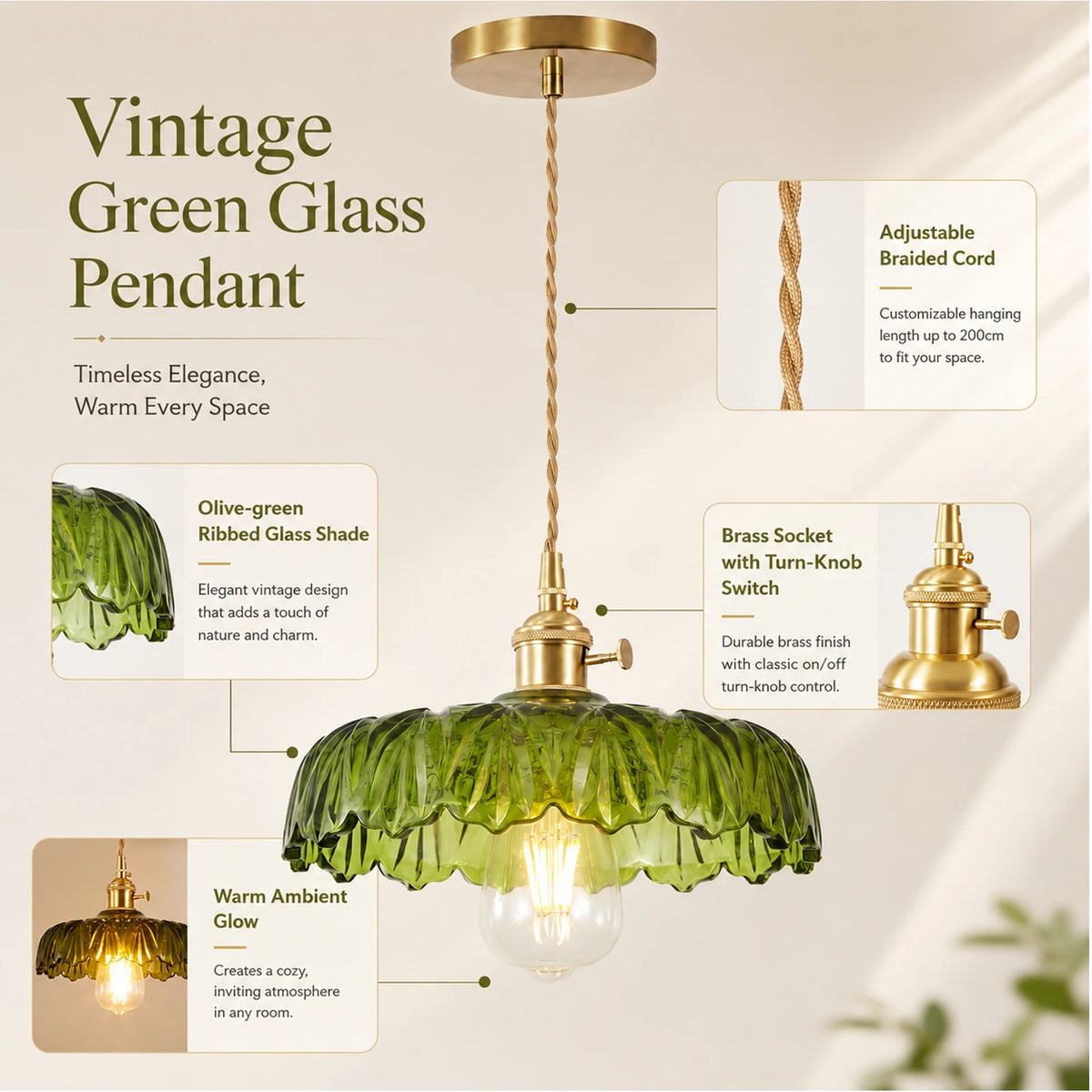 Verde Glass Brass Pendant