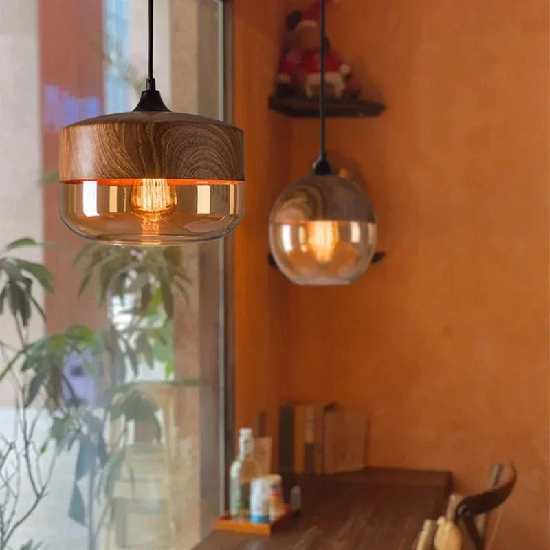Alder Timber & Glass Dining Pendant