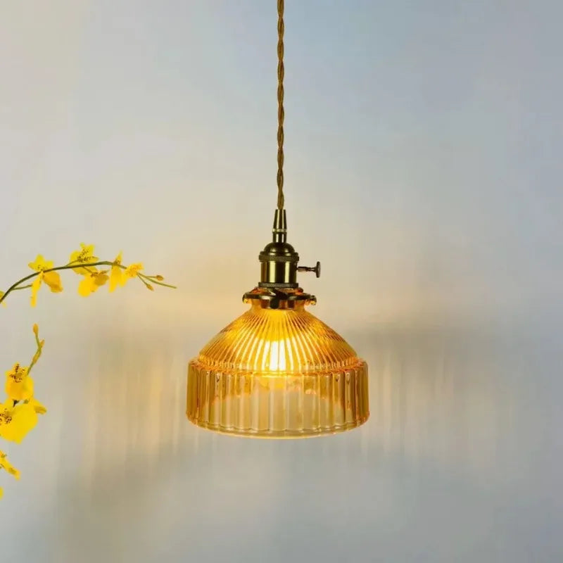 Amber Aged Brass Pendant Light