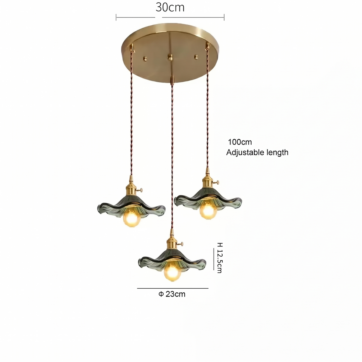 Bloom Glass Pendant dimensions - green shades, adjustable length