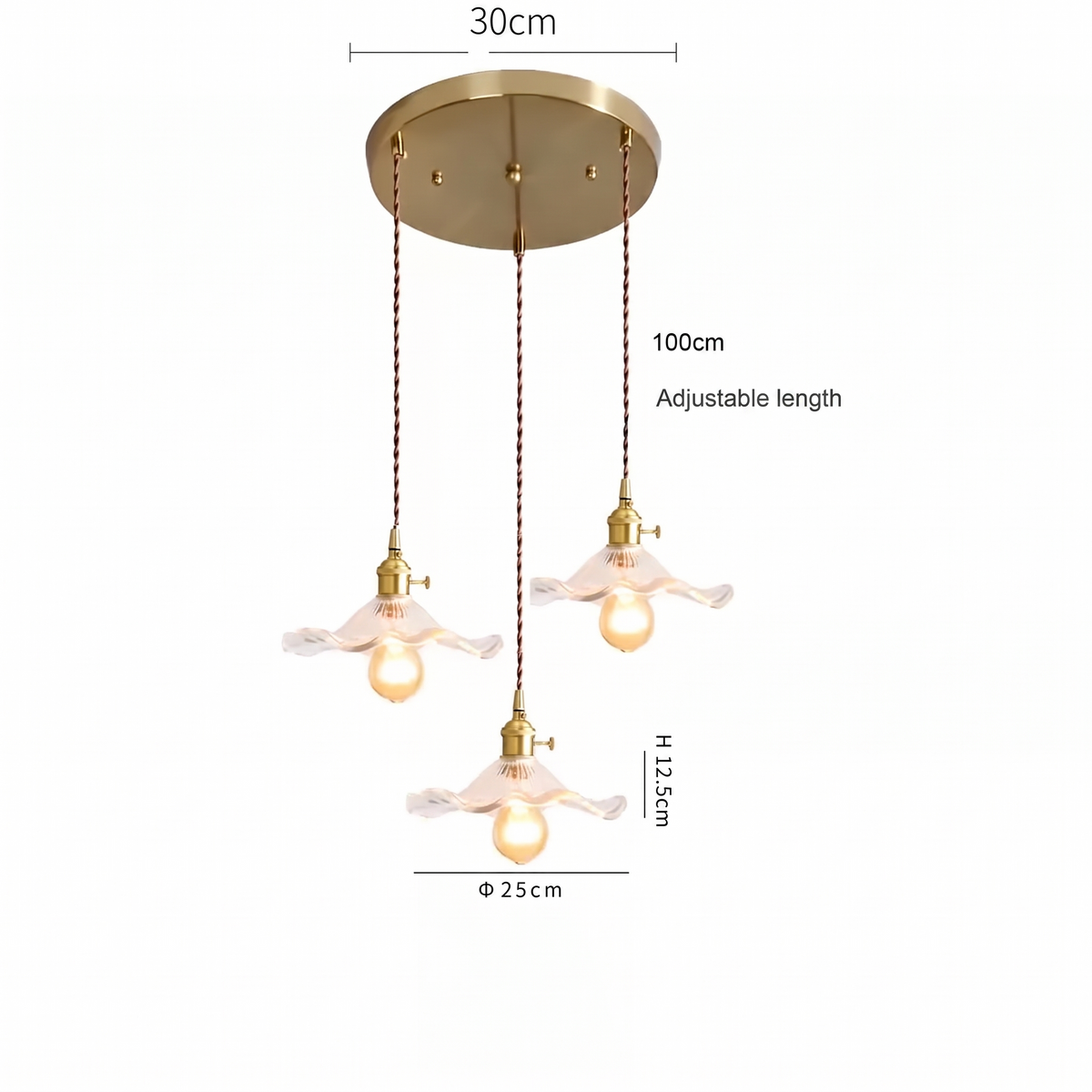 Bloom Glass Pendant dimensions - clear shades, adjustable length
