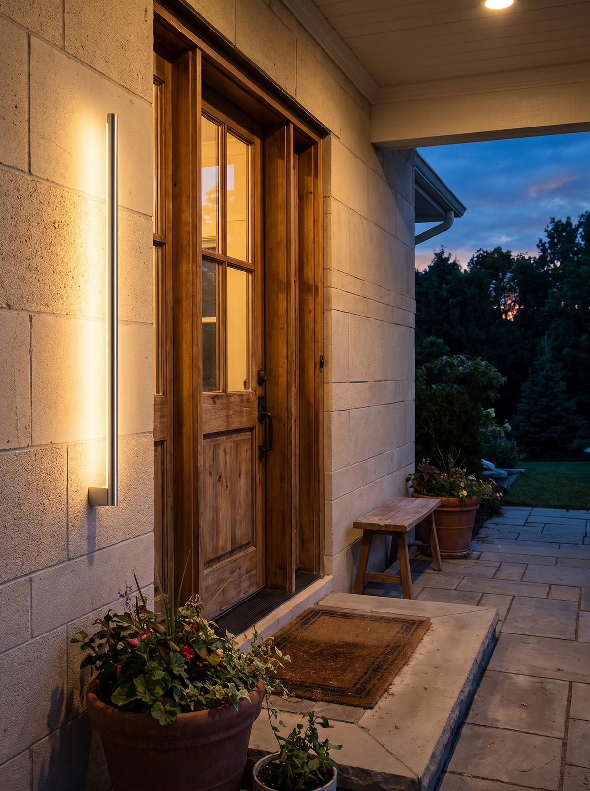 Dimmable Stainless Porch Light - in use