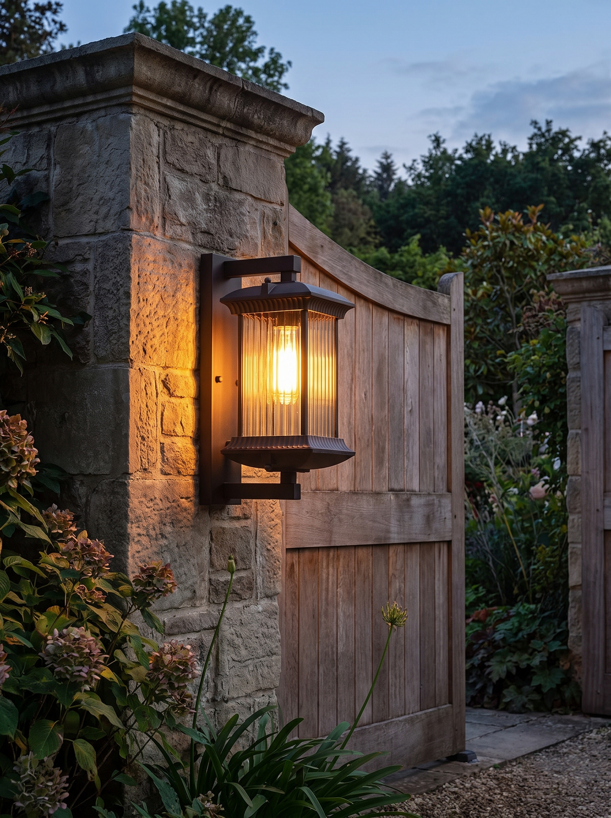 Hotel Villa Gate Wall Light - in use