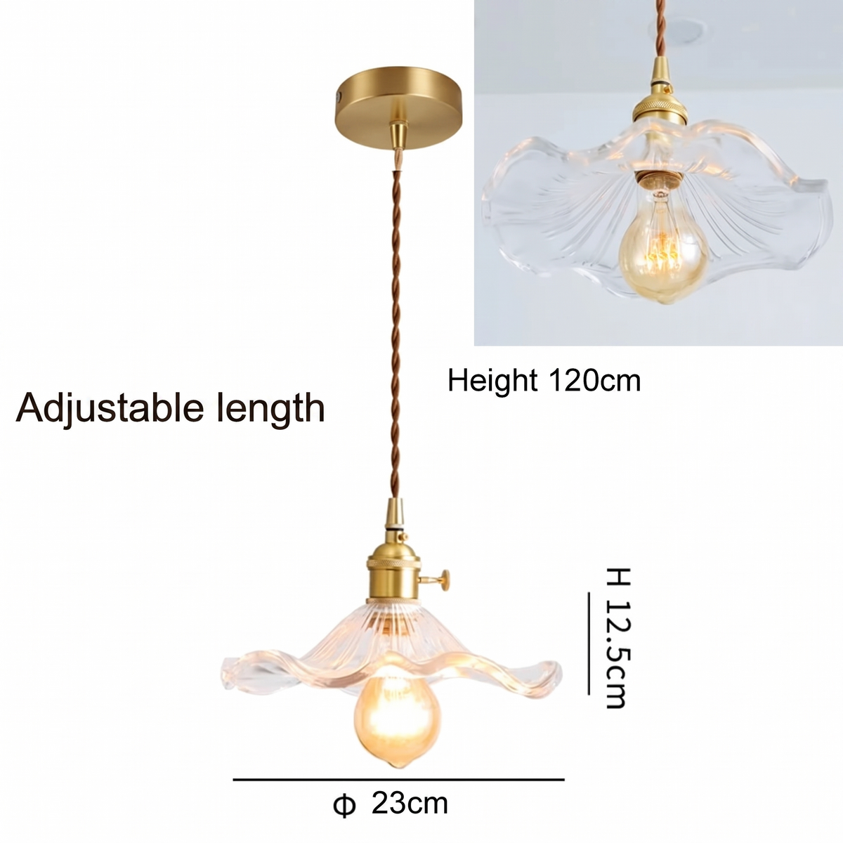 Bloom Glass Pendant single light dimensions - adjustable length