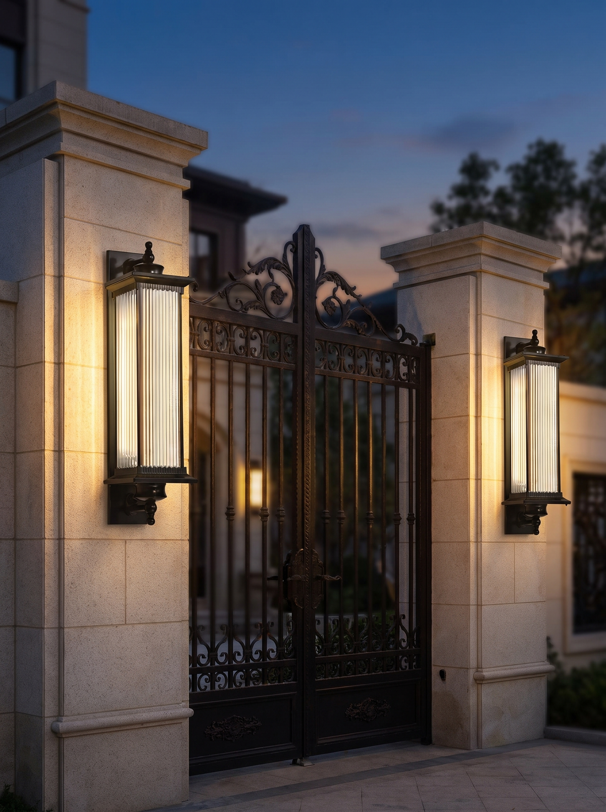 Grand European Gate Wall Light - in place