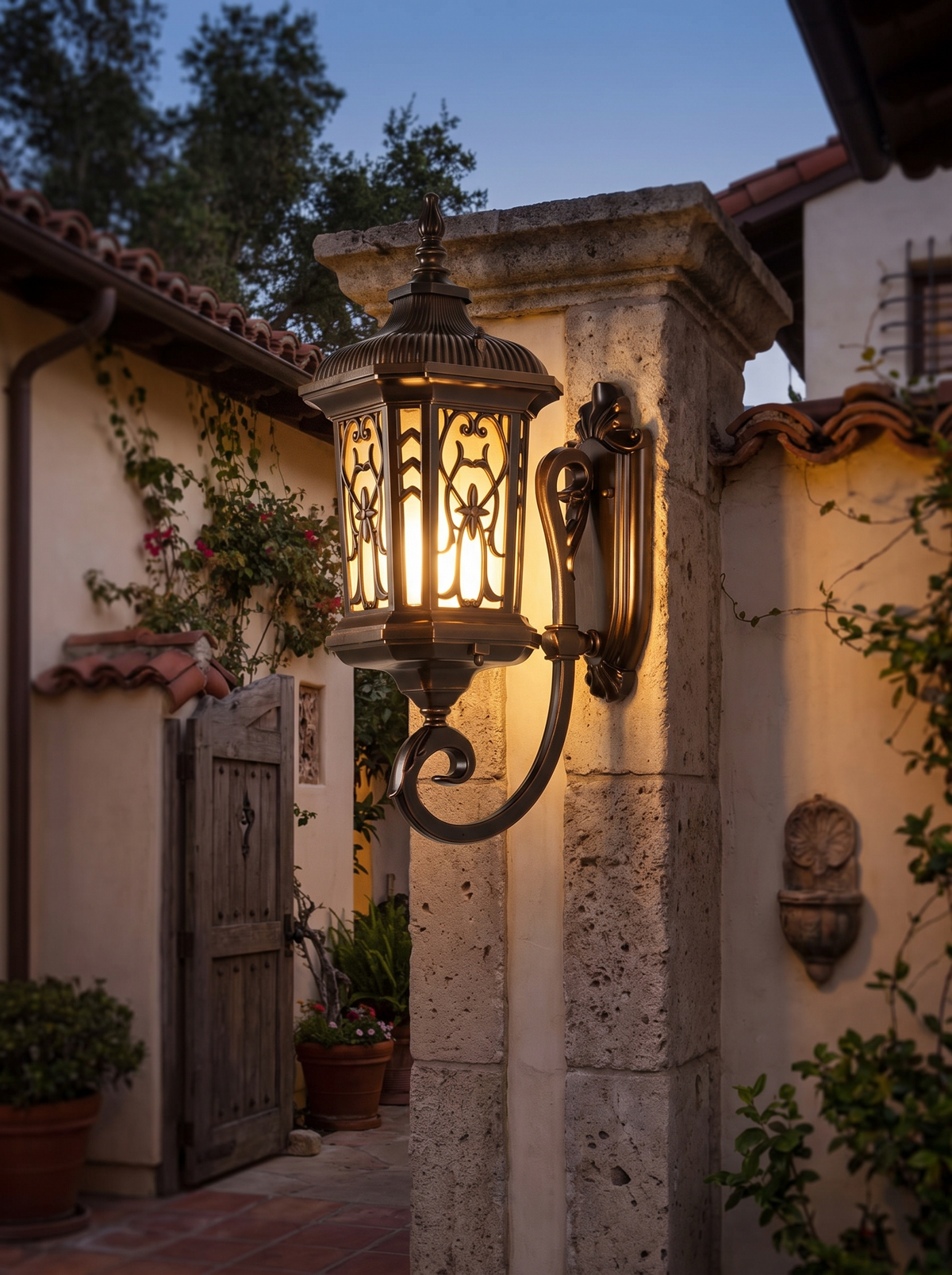European Courtyard Pillar Light - in use