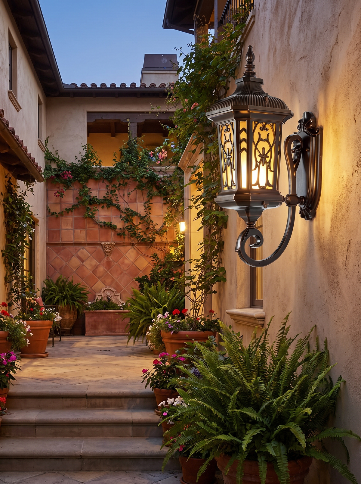 European Courtyard Pillar Light - in place